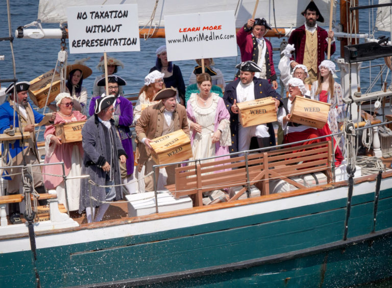 Executives Re-Enact Boston Tea Party To Protest Cannabis Tax Rule Executives Re-Enact Boston Tea Party To Protest Cannabis Tax Rule